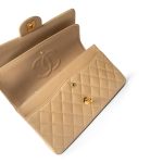 Vintage Beige Lambskin Quilted Classic Flap Medium Gold Hardware - Image 15