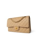 Vintage Beige Lambskin Quilted Classic Flap Medium Gold Hardware - Image 2