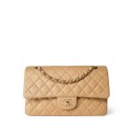 Vintage Beige Lambskin Quilted Classic flap Medium Gold Hardware - Image 2