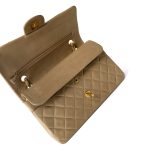 Vintage Dark Beige Lambskin Quilted Classic Flap Medium Gold Hardware - Image 14