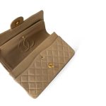 Vintage Dark Beige Lambskin Quilted Classic Flap Medium Gold Hardware - Image 15