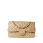 Vintage Dark Beige Lambskin Quilted Classic Flap Medium Gold Hardware - Image 2