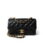15B Black Caviar Quilted Mini Rectangular Flap Aged Gold Hardware - Image 2