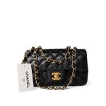 16C Black Caviar Quilted Mini Rectangular Single Flap Antique Gold Hardware - Image 5