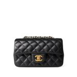 16C Black Caviar Quilted Mini Rectangular Single Flap Antique Gold Hardware - Image 2