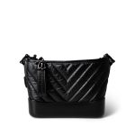 19B So Black Aged Calfskin Chevron Small Hobo Gabrielle Bag