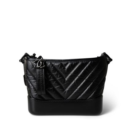 19B So Black Aged Calfskin Chevron Small Hobo Gabrielle Bag