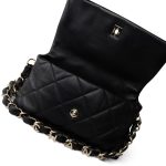21C Black Lambskin Quilted Chanel Chain Single Flap Shoulder Bag Light Gold Hardware - Image 6