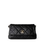 21C Black Lambskin Quilted Chanel Chain Single Flap Shoulder Bag Light Gold Hardware - Image 2
