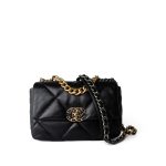 21P Black Lambskin Quilted 19 Flap Small Mixed Hardware