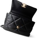 22P Black Lambskin Quilted Large 19 Flap Mixed Hardware - Image 9