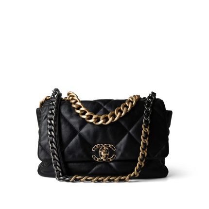 22P Black Lambskin Quilted Large 19 Flap Mixed Hardware