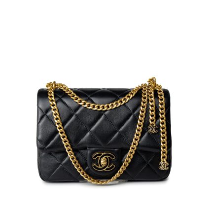 22P Enamel Quilted Pending CC Small Square Flap Black Lambskin