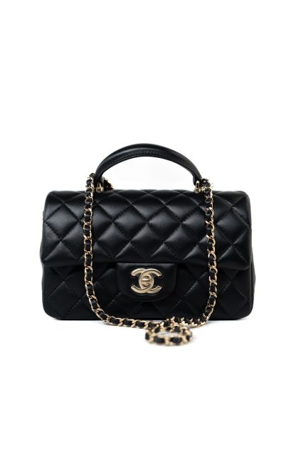 23A Black Lambskin Mini Top Handle Light Gold Hardware