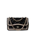 23B Black / Beige O Phone Holder w/ Chain Flap Light Gold Hardware - Image 2