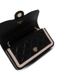 23B Black / Beige O Phone Holder w/ Chain Flap Light Gold Hardware - Image 5