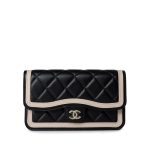 23B Black / Beige O Phone Holder w/ Chain Flap Light Gold Hardware