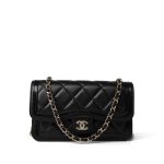 23B Black Lambskin Quilted O Phone Holder With Chain - Image 2