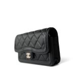 23B Black Lambskin Quilted O Phone Holder With Chain - Image 3
