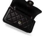 23B Black Lambskin Quilted O Phone Holder With Chain - Image 11