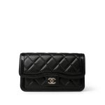 23B Black Lambskin Quilted O Phone Holder With Chain