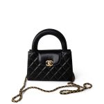 23K Shiny Black Aged Calfskin Quilted Nano Kelly Shopping Bag - Image 2