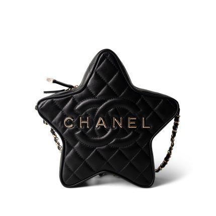 24C Black Lambskin Quilted Star Bag Light Gold Hardware