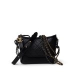 Black Aged Calfskin Quilted Gabrielle Hobo Bag Small Mixed Hardware
