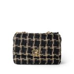 Black Beige Tweed Quilted 19 Flap Small Aged Gold Hardware - Image 2