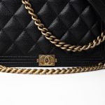 Black Caviar Quilted Boy Wallet on Chain (WOC) Antique Gold Hardware - Image 14