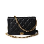 Black Caviar Quilted Boy Wallet on Chain (WOC) Antique Gold Hardware