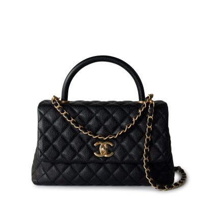 Black Caviar Quilted Coco Handle Medium Antique Gold Hardware