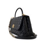 Black Caviar Quilted Coco Handle Medium Antique Gold Hardware - Image 7