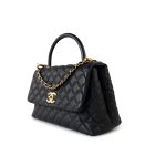 Black Caviar Quilted Coco Handle Medium Antique Gold Hardware - Image 9