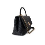 Black Caviar Quilted Coco Handle Medium Antique Gold Hardware - Image 11