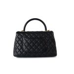 Black Caviar Quilted Coco Handle Medium Antique Gold Hardware - Image 14