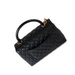 Black Caviar Quilted Coco Handle Medium Antique Gold Hardware - Image 15