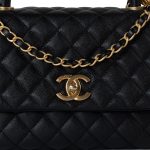 Black Caviar Quilted Coco Handle Medium Antique Gold Hardware - Image 16