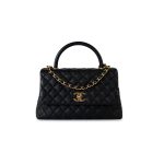 Black Caviar Quilted Coco Handle Medium Antique Gold Hardware - Image 22