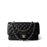 Black Caviar Quilted Medium Classic Flap Silver Hardware - Image 11