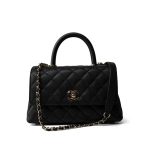 Black Caviar Quilted Mini Coco Handle Light Gold Hardware - Image 2