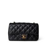 Black Caviar Quilted Mini Rectangular Flap Gold Hardware - Image 8