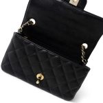 Black Caviar Quilted Mini Rectangular Flap Light Gold Hardware - Image 7