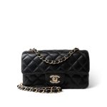 Black Caviar Quilted Mini Rectangular Flap Light Gold Hardware - Image 3