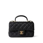 Black Caviar Quilted Mini Top Handle Antique Gold Hardware - Image 3