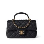 Black Caviar Quilted Mini Top Handle Antique Gold Hardware