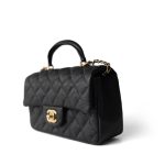 Black Caviar Quilted Mini Top Handle Antique Gold Hardware - Image 4