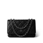 Black Caviar Quilted Wallet on Chain Silver Hardware - Image 2