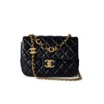Black Coco De Toi Heart Chain Small Square Flap Bag Antique Gold Hardware - Image 8