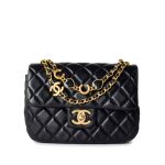 Black Coco De Toi Heart Chain Small Square Flap Bag Antique Gold Hardware